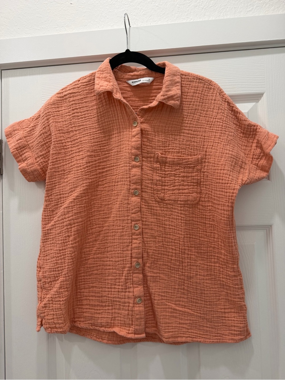 Sonoma Coral Peach Short-Sleeve Button-Down Shirt 100% cotton